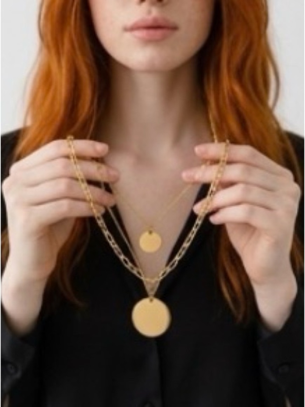18k Gold plated Layered Circle Pendant Necklace - women
